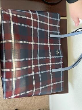 kate spade Reversible Plaid Tote in Burgundy, Navy & Light Blue